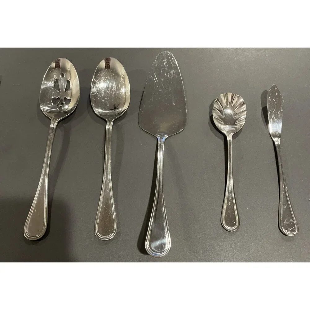 Wallace WAS159‎ Glossy Outline 18/10 Stainless Serving Spoon Pie Sugar Set Of 5